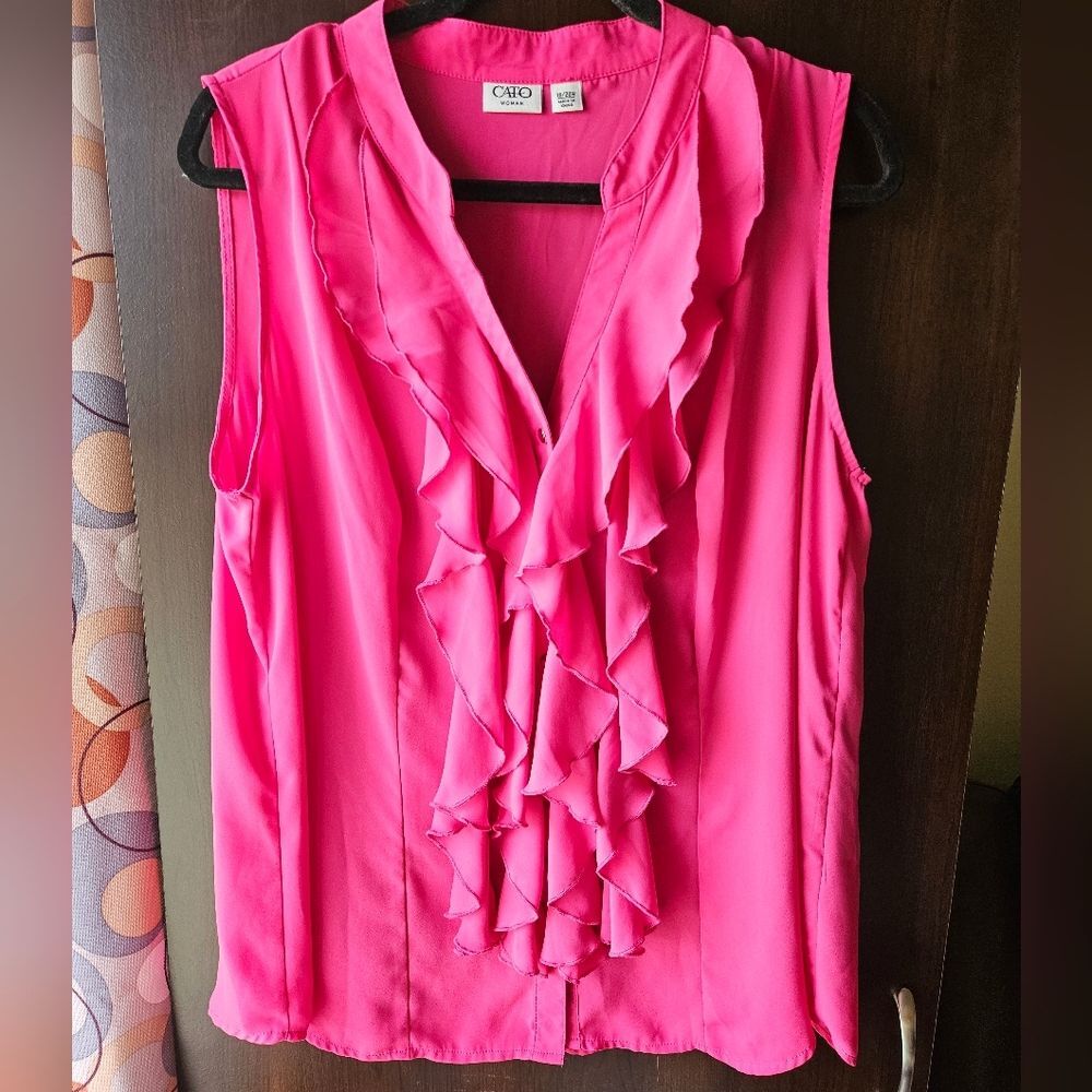 Cato Women's Pink Ruffle Sleeveless Top